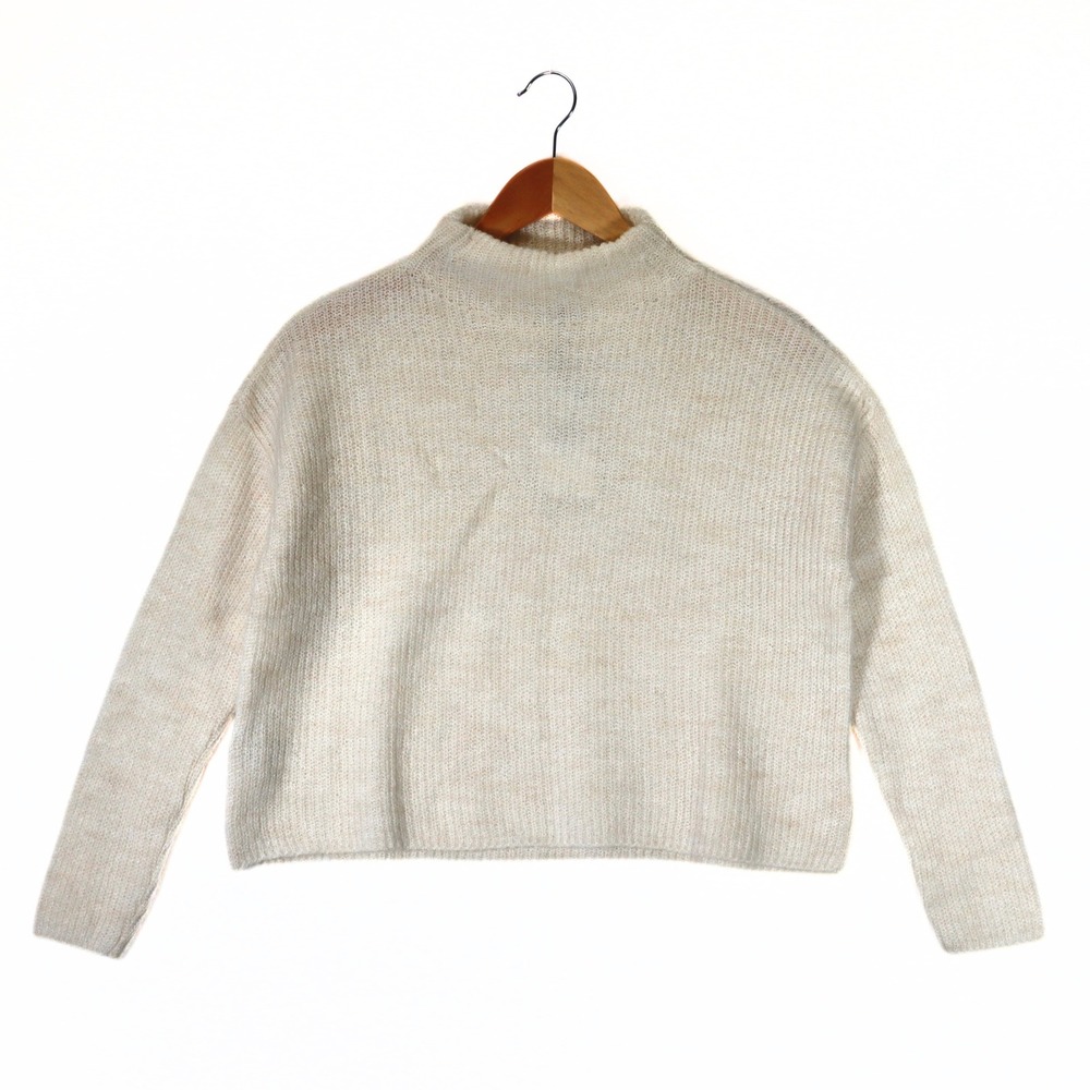 Mango Sweater Women XXS Cream Mock Neck Alpaca Blend Crop Knit Casual